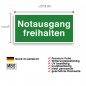Mobile Preview: Fluchtweg Notausgang Schild Aufkleber "Notausgang freihalten" ISO 7010 279x148mm