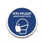 Mobile Preview: Aufkleber Hinweis "FFP PFLICHT (MASKEN OHNE VENTIL)" Schild Folie Ø5-40cm | blau