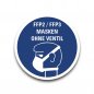 Preview: Aufkleber Hinweis "FFP PFLICHT MASKEN OHNE VENTIL" Schild Folie Ø5-40cm | blau