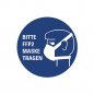 Preview: Aufkleber Hinweis "BITTE FFP MASKE TRAGEN" Gebot Schild Folie Ø5-40cm | blau