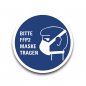 Preview: Aufkleber Hinweis "BITTE FFP MASKE TRAGEN" Gebot Schild Folie Ø5-40cm | blau