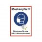 Mobile Preview: Aufkleber "Maskenpflicht Bitte tragen Sie.." ähnl. ISO 7010 Schild Folie rot/bau