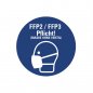 Mobile Preview: Aufkleber "FFP2 / FFP3 Pflicht! (MASKE OHNE VENTIL)" Schild Folie Ø5-40cm | blau