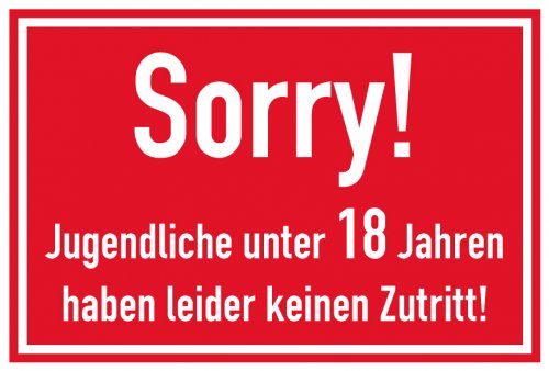Aufkleber Hinweis JuSchG „Kein Zutrtitt unter 18 Jahre“ Etikett | 30x20 cm