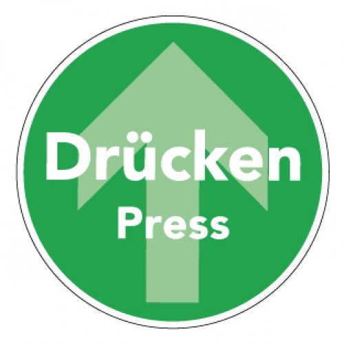 Tür-Aufkleber Pfeil "Drücken/Press Text" Symbol Schild Folie grün | Ø5-30cm