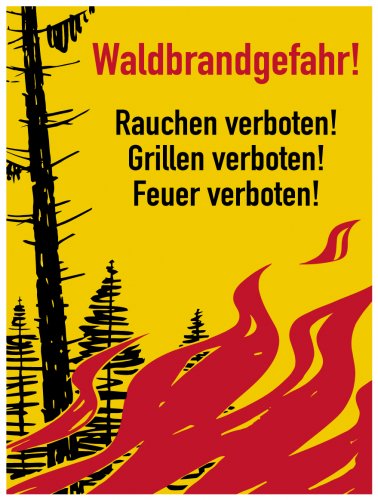 Aufkleber Warnung Verbot "Waldbrandgefahr!" Hinweistafel Folie | Größe wählbar