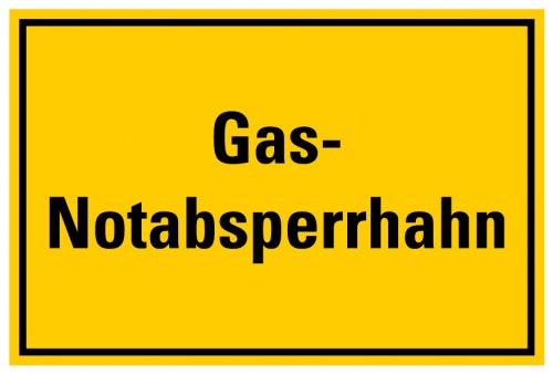 Aufkleber Sticker Warnung „Gas-Notabsperrhahn“ Hinweis Schild Folie selbstklebend