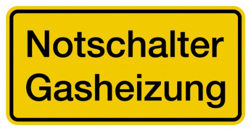Aufkleber Warnung „Notschalter Gasheizung“ Hinweis Etikett, signalgelb | Größe wählbar