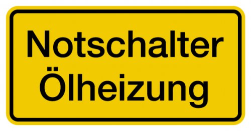 Aufkleber Warnung „Notschalter Ölheizung“ Hinweis Etikett, signalgelb | Größe wählbar