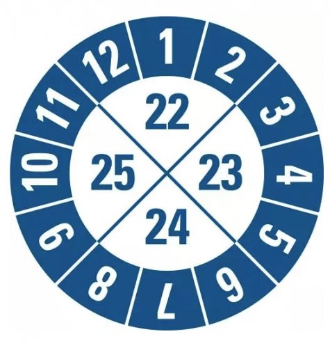 25 Stück – Jahresprüfplakette „22-25" Etikett Folie Aufkleber, blau | Ø15-40mm
