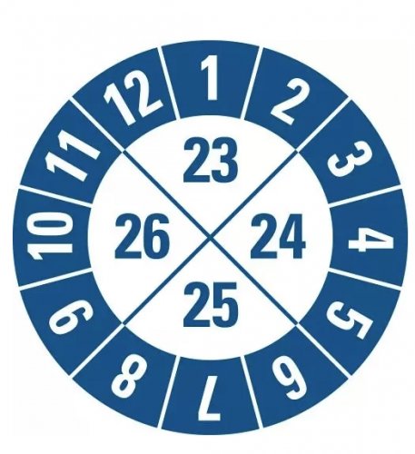 25 Stück – Jahresprüfplakette „23-26" Etikett Folie Aufkleber, blau | Ø15-40mm