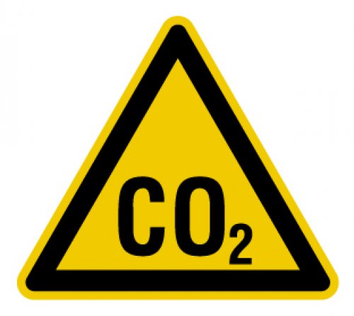 Warnaufkleber Sticker Hinweis „CO2“ Etikett Folie, signalgelb | Größe wählbar