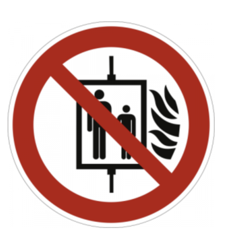 Aufkleber Aufzug im Brandfall nicht benutzen 10cm Ø Folie gemäß ISO 7010, P020