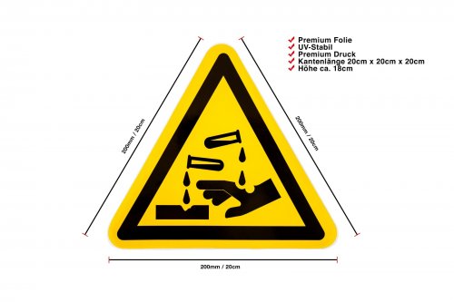 Aufkleber Warnzeichen "Warnung vor ätzenden Stoffen" 20cm gelb Folie wetterfest