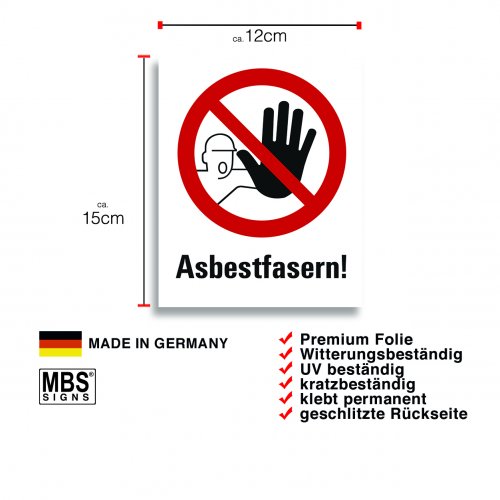 Aufkleber "Astbestfasern!" Hinweisschild Warnaufkleber Warnhinweis 12x15cm