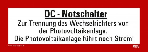 Warnaufkleber "DC-Notschalter" Photovoltaik Hinweisschild Warnhinweis 21x7,4cm