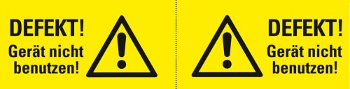 Aufkleber "DEFEKT! Gerät nicht benutzen! Hinweisschild Warnaufkleber gelb 12x3cm
