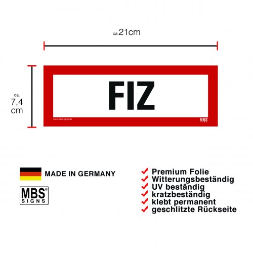 Aufkleber "FIZ" Feuerwehr-Informationszentrale Hinweisschild Warnschild 21x7,4cm