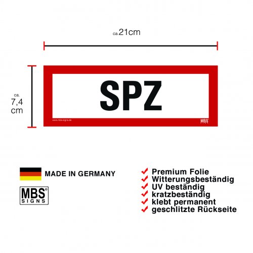 Aufkleber Schild "SPZ" Hinweisschild Warnaufkleber Warnhinweis 21x7,4cm