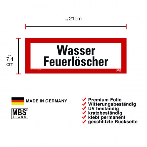 Aufkleber "Wasser Feuerlöscher" Hinweisschild Warnaufkleber Warnhinweis 21x7,4cm