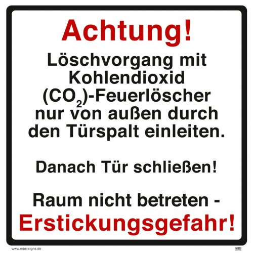 Warnaufkleber "Achtung Erstickungsgefahr!CO2 Raum nicht betreten" Schild 20x20cm