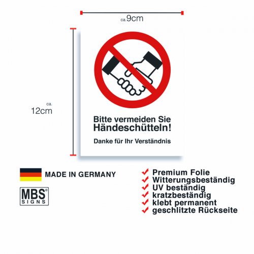 Preview: 5x Warnaufkleber „Bitte vermeiden Sie Händeschütteln“ Etikett Hinweis | 12x9 cm
