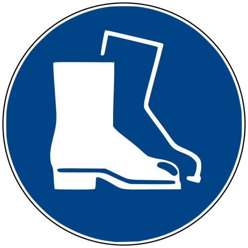 Aufkleber Gebotsschild Zeichen "Fußschutz benutzen" Folie ISO 7010 Ø5-30cm blau