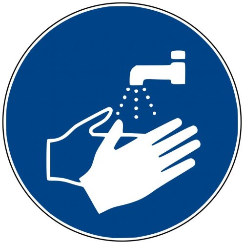 Aufkleber Gebotsschild Zeichen "Hände waschen" Folie ISO 7010 Ø5-30cm blau