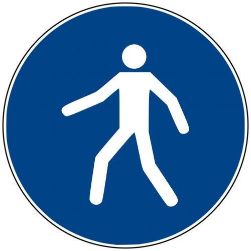 Aufkleber Gebotsschild Zeichen"Fußgängerweg benutzen"Folie ISO 7010 Ø5-30cm blau