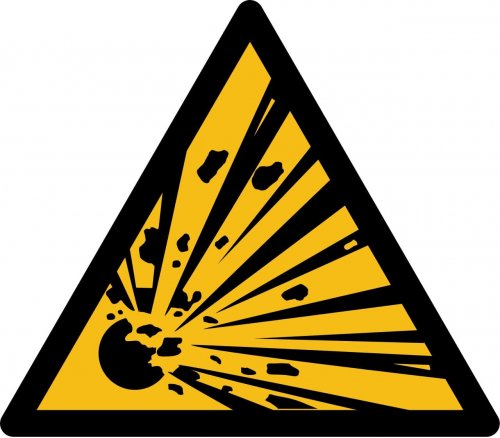 Aufkleber"Warnung vor explosionsgefährlichen Stoffen" Folie ISO7010 5-30cm gelb
