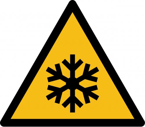 Aufkleber Schild "Warnung vor niedriger Temperatur" Folie ISO 7010 5-30cm gelb