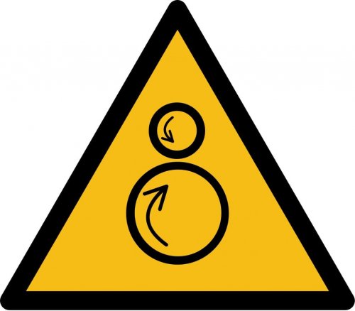 Warnaufkleber Schild"Warnung vor gegenläufigen Rollen"Folie ISO 7010 5-30cm gelb