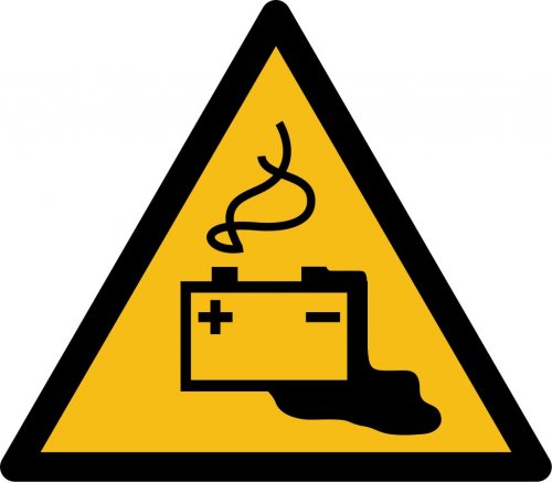 Aufkleber "Gefahren durch das Aufladen von Batterien" Folie ISO 7010 5-30cm gelb