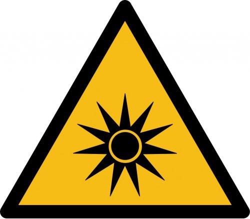 Warnaufkleber Schild"Warnung vor optischer Strahlung" Folie ISO 7010 5-30cm gelb