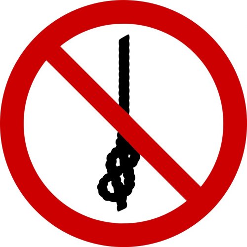 Verbotsaufkleber Schild "Knoten von Seilen verboten" Folie ISO 7010 Ø5-30cm rot