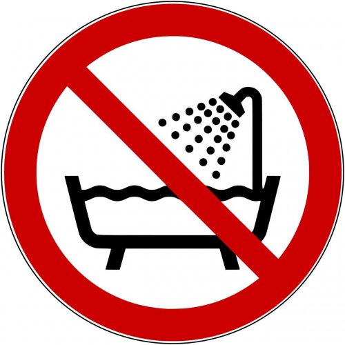 XXL Aufkleber"Gerät nicht in der Badewanne, Dusche nutzen" ISO 7010 Ø40-60cm rot
