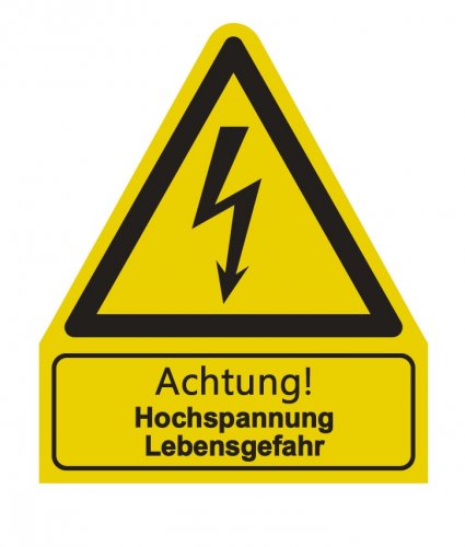 Aufkleber "Achtung Hochspannung" Warnschild ISO 7010 210x245mm signalgelb