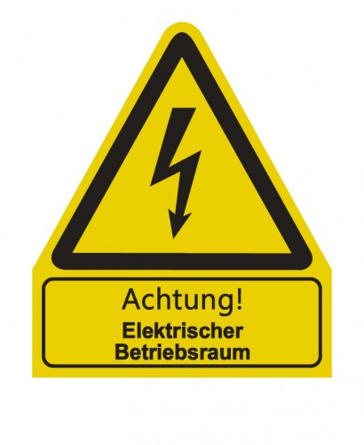 Aufkleber"Achtung elektrischer Betriebsraum"Schild ISO 7010 210x245mm signalgelb
