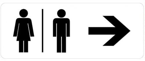 Aufkleber "Frau/Mann mit Pfeil nach links oder rechts" Hinweis Schild 128x50mm