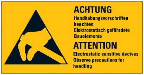 Warnaufkleber "Achtung Handhabungsvorschriften" 18x37/26x52/37x74/52x105mm, gelb