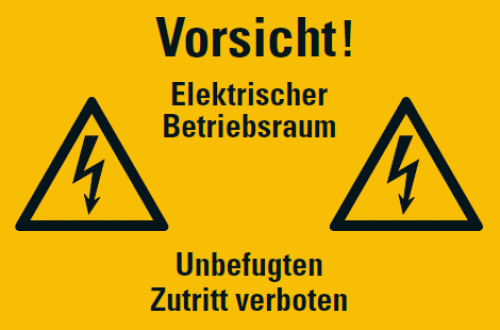 Aufkleber "Vorsicht! Elektrischer Betriebsraum.."Warn Schild 20x30cm, signalgelb