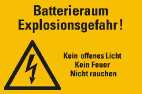Aufkleber"Batterieraum Explosionsgefahr.."Warnung Verbot ISO 7010 Schild 12x20cm