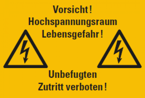 Aufkleber "Vorsicht! Hochspannungsraum.." Warnung Verbot ISO 7010 Schild 20x30cm