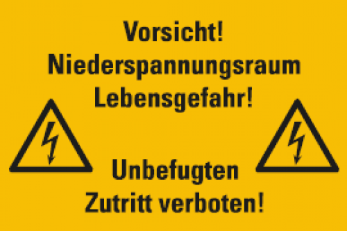 Aufkleber „Vorsicht! Niederspannungsraum..“ Warnung Verbot ISO 7010 Etikett | 12x20 cm