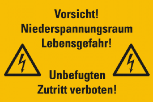 Aufkleber"Vorsicht! Niederspannungsraum.."Warnung Verbot ISO 7010 Schild 12x20cm