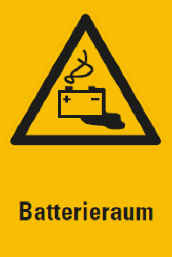 Aufkleber "Batterieraum" Warnung Hinweis ISO 7010 Schild 20x30cm, signalgelb