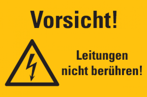 Aufkleber „Vorsicht! Leitungen nicht berühren!“ ISO 7010, signalgelb | 12x20 cm