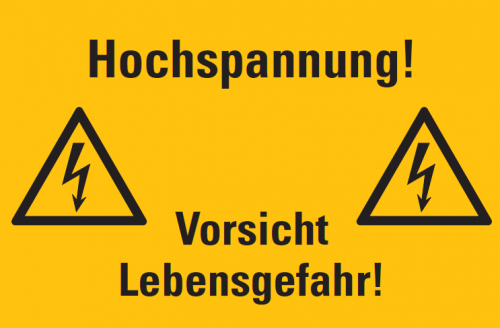 Warnaufkleber „Hochspannung Vorsicht Lebensgefahr!“ ISO 7010, signalgelb | 20x30 cm