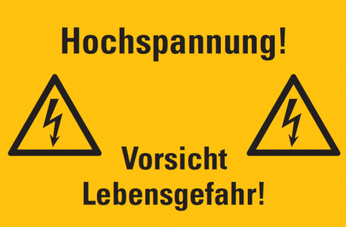 Warnaufkleber "Hochspannung Vorsicht Lebensgefahr!" ISO 7010 20x30cm, signalgelb