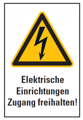 Warnaufkleber "Elektrische Einrichtungen Zugang freih.." ISO 7010 Schild 12x20cm